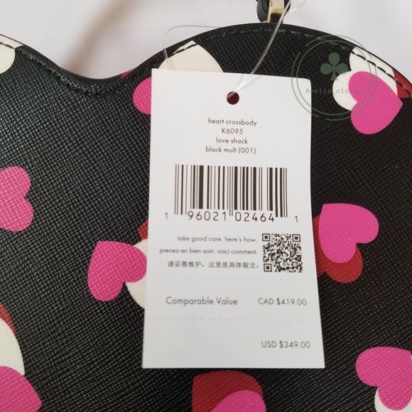 NWT Kate Spade New York Love Shack flutter black Pink hearts printed Heart Purse - Picture 6 of 6
